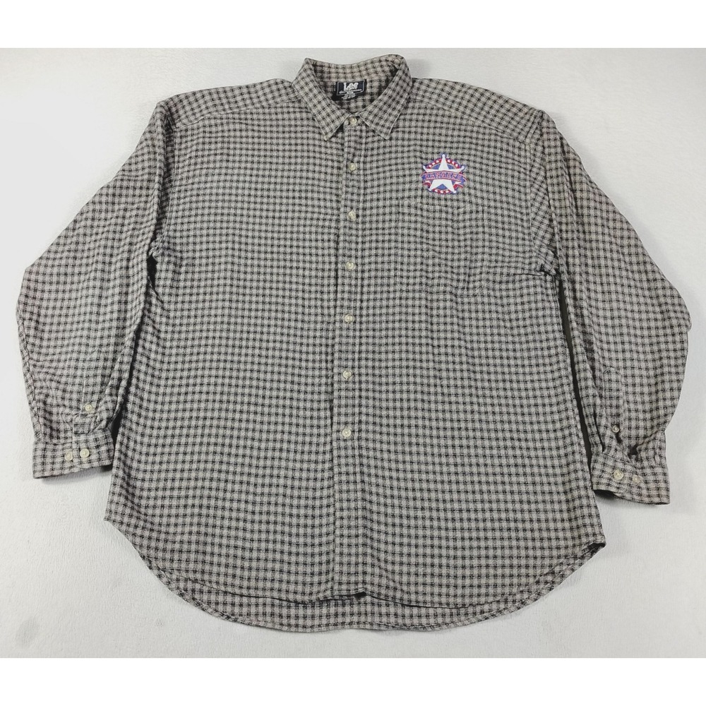 Vintage Lee Sport Texas Rangers Shirt Mens XL Beige MLB Baseball Plaid Button Up